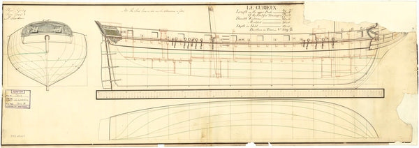 Lines, profile and decoration plan of HMS 'Curieux' (1804)