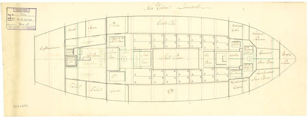 Lower deck plan for 'Nid Elvin' (fl. 1807)