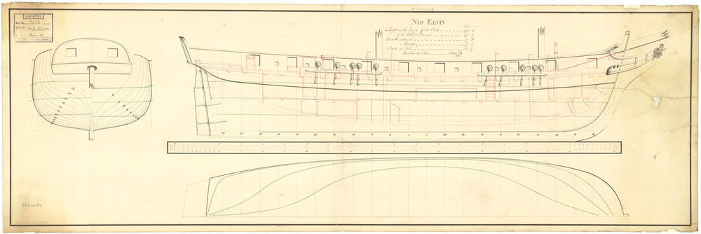 Lines and profile plan for 'Nid Elvin' (fl. 1807)