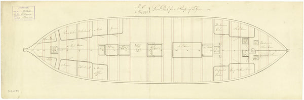 Lower deck plan related to Plover (1796); Bittern (1796); Cyane (1796); Termagant (1796); Brazen (cancelled 1799); Brazen (1808)