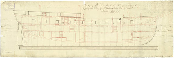 Inboard profile plan for Plover (1796); Brazen (cancelled 1799)