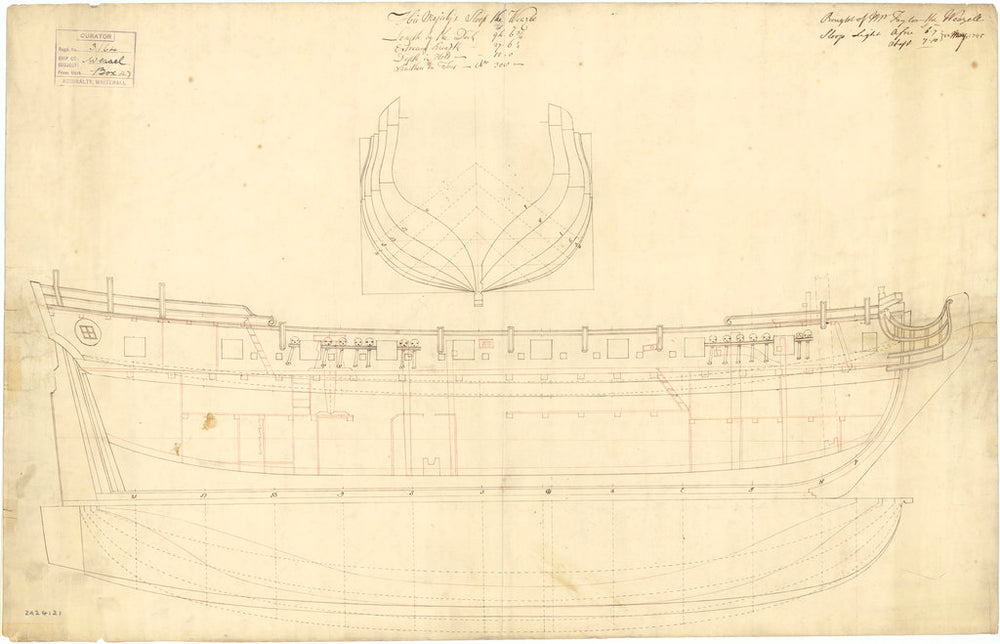 Lines and profile plan of 'Weazle' (Br, 1745)