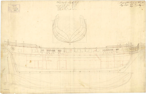 Lines and profile plan of 'Weazle' (Br, 1745)