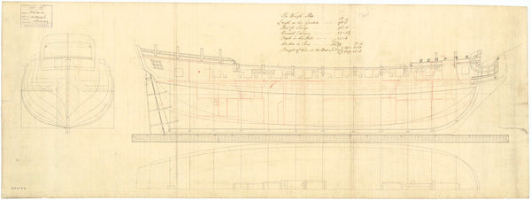 Lines and profile plan of 'Weazle' (1745)