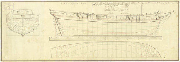 Body, sheer lines and longitudinal half-breadth plan for 'Pelican' (1795)