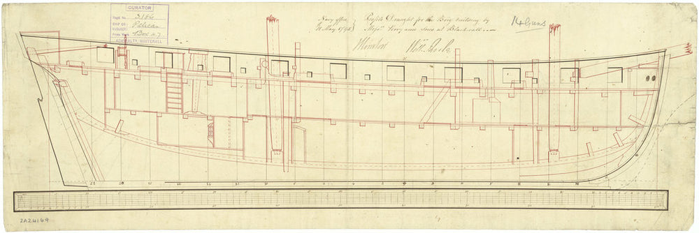Inboard profile plan for 'Pelican' (1795)
