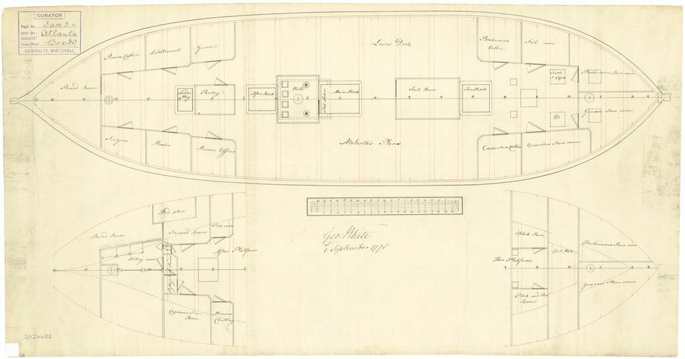 Lower deck plan of Atalanta (1775)