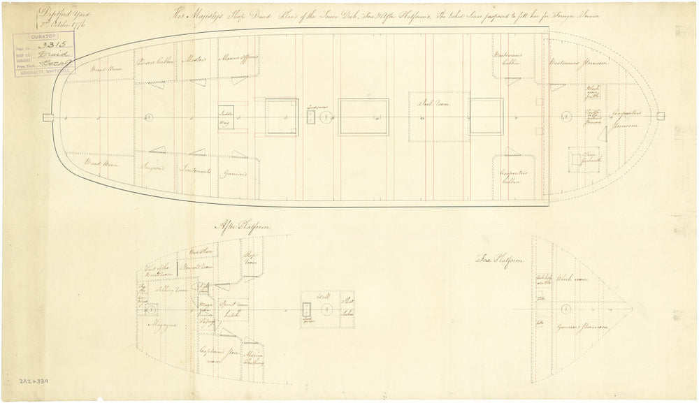 Lower deck plan with fore & aft platforms for Druid (purchased 1776)