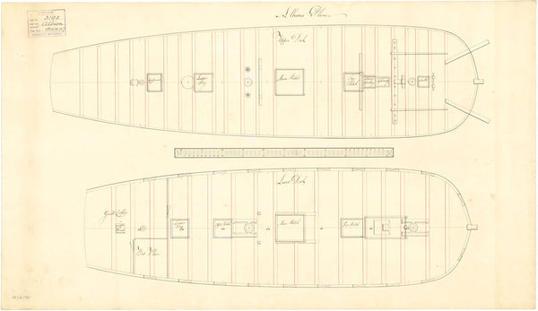 Upper deck and lower deck plan for 'Albion' (purchased 1798)