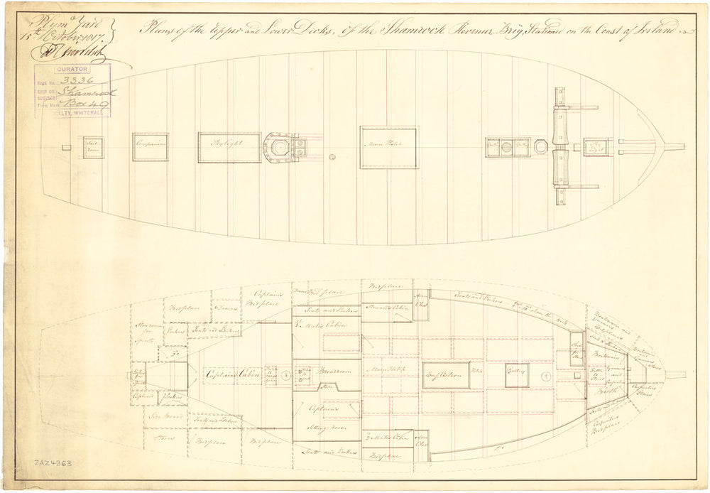 Deck plan of the vessel Shamrock (1798?)