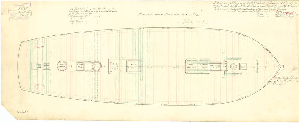 Plan showing the upper deck for Snake (1832) and Serpent (1832)