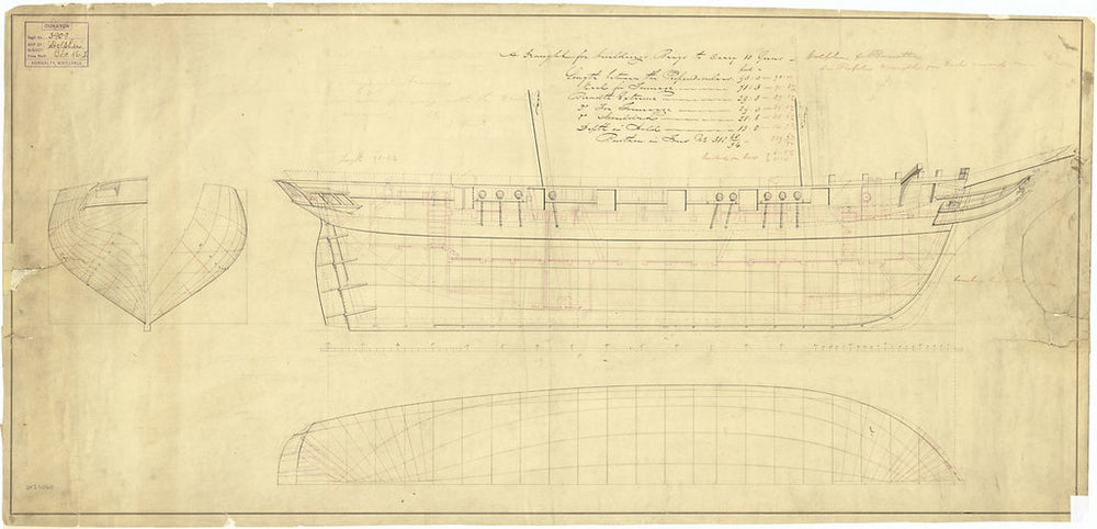 Lines and profile plan for 'Dolphin' (1836); 'Bonetta' (1836)