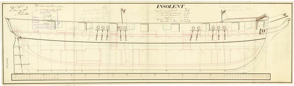 Sheer & profile plan for 'Insolent' (captured 1798)