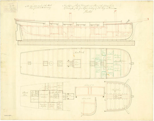 Inboard profile plan for 'Piercer' (1794)