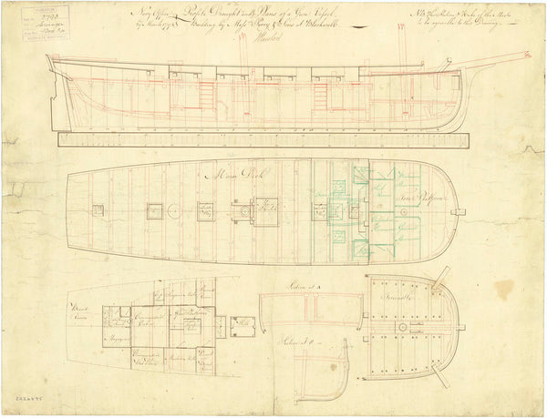 Inboard profile plan for 'Swinger' (1794)