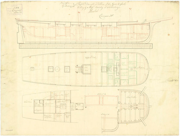 Inboard profile plan for 'Conquest' (1794)