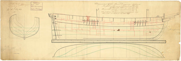 Lines & profile plan for HMS 'Brev Drageren' (1807)