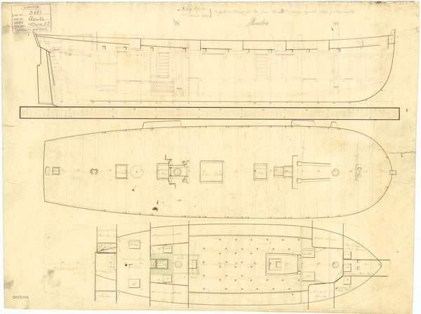 Inboard profile plan for the gun-brig 'Acute' (1804)