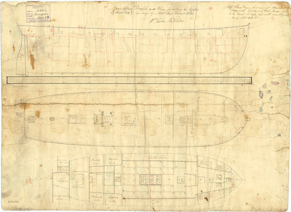 Inboard profile plan for the gun-brig HMS 'Griper' (1813)