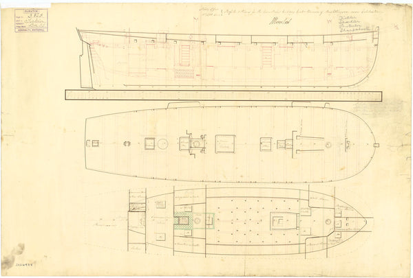 Inboard profile plan for 'Tickler' (1804)