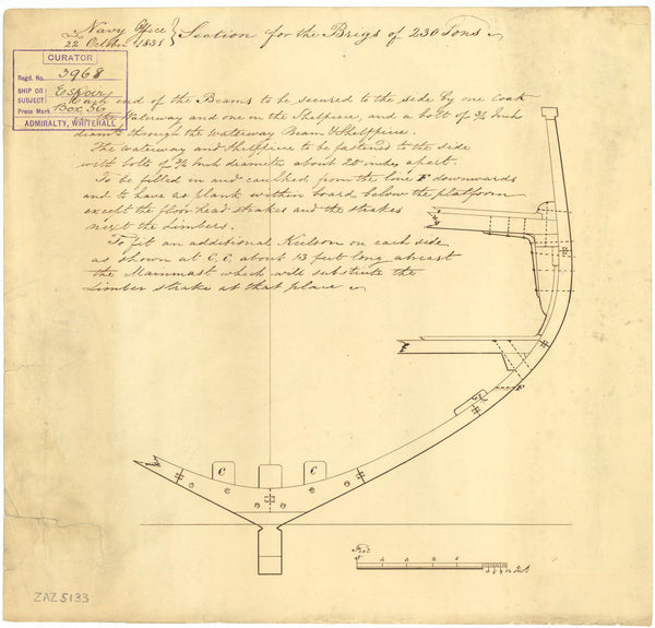 Section, midship plan for 'Espoir' (1826)