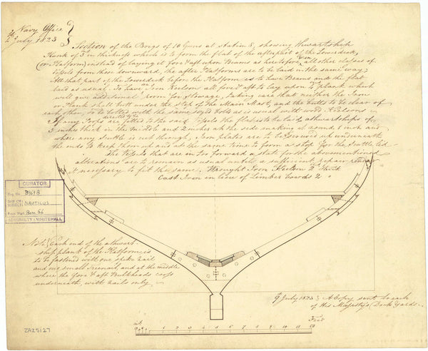 Section, midship plan for HMS 'Nautilus' (1830)