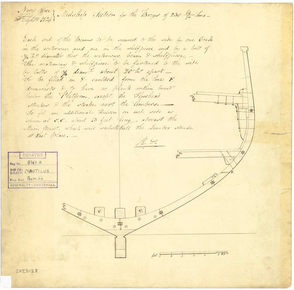 Section, midship plan for HMS 'Nautilus' (1830)