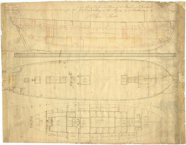 Inboard profile plan for the 'Brisk' and 'Bustard'