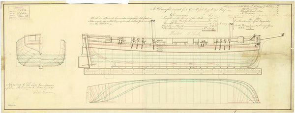 Lines plan for 'Adder', a gun vessel rigged as a Brig