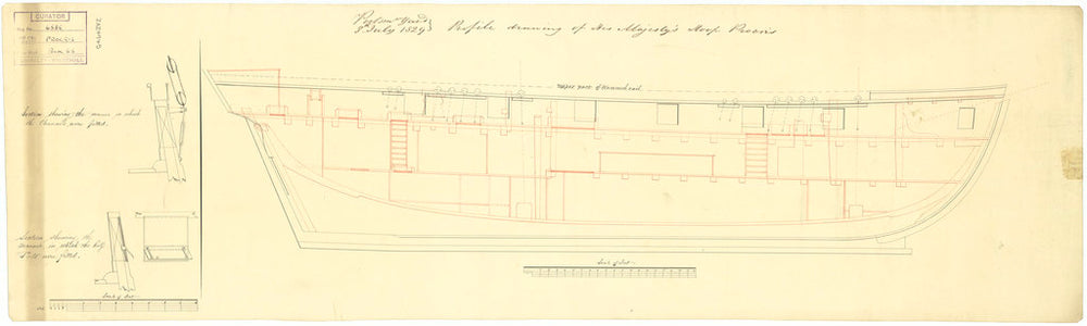 Inboard profile plan of 'Procris' (1822)