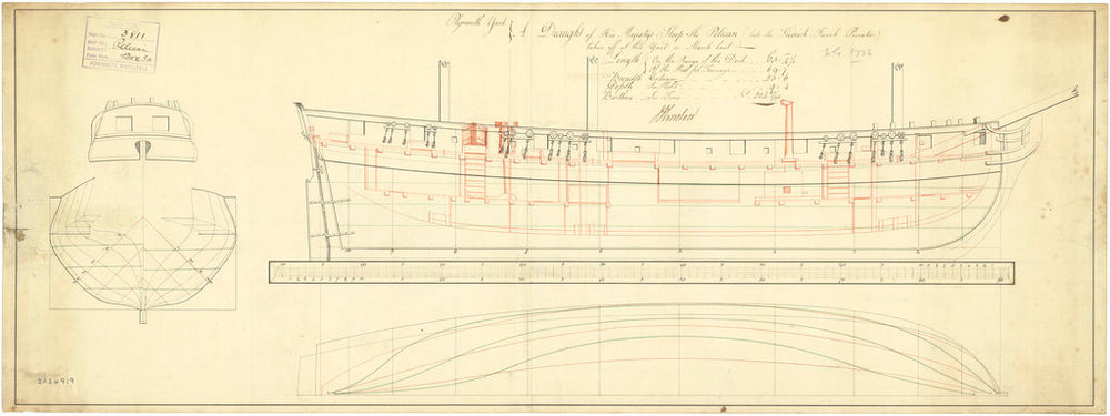 Lines and profile plan for Frederic (fl.1781) and Pelican (1781)