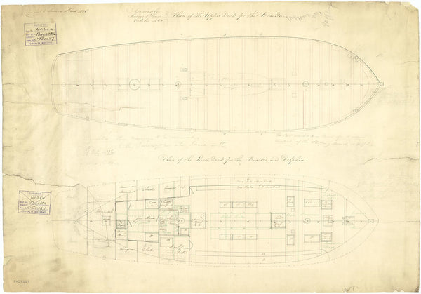 Deck plan for 'Dolphin' (1836); 'Bonetta' (1836)