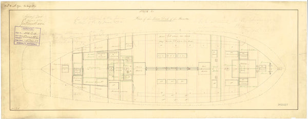 Lower deck plan for HMS 'Bonetta' (1836)