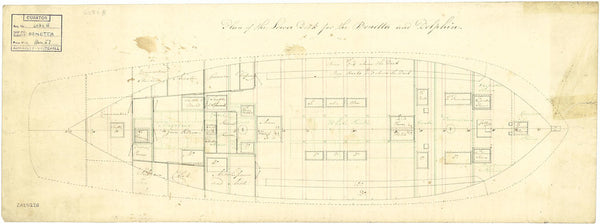 Lower deck plan for 'Dolphin' (1836); 'Bonetta' (1836)