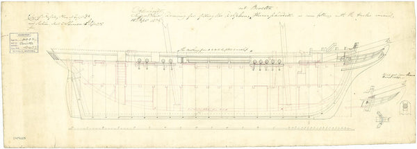 Inboard profile plan for 'Dolphin' (1836); 'Bonetta' (1836)