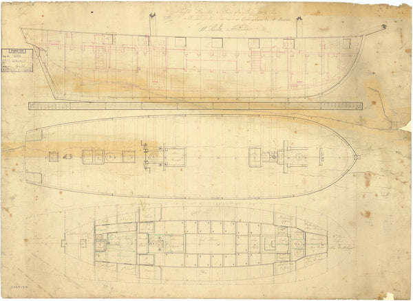 Inboard profile plan for HMS 'Opossum' (1808)