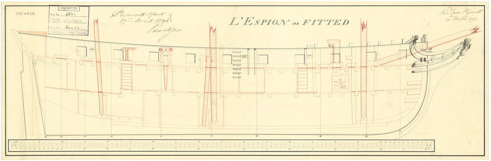 Inboard profile plan for Espion (1793)
