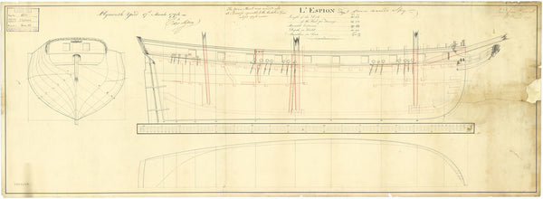 Lines and profile plan for Espion (1793)