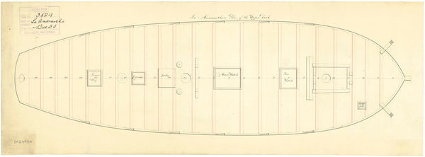 Upper deck plan for HMS 'Amaranthe' (captured 1796)