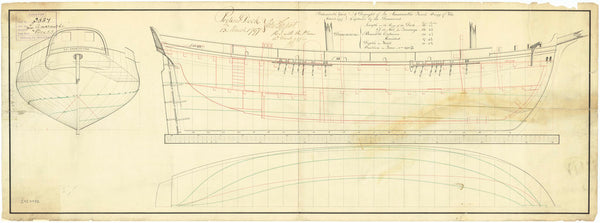 Lines & profile plan for HMS 'Amaranthe' (captured 1796)