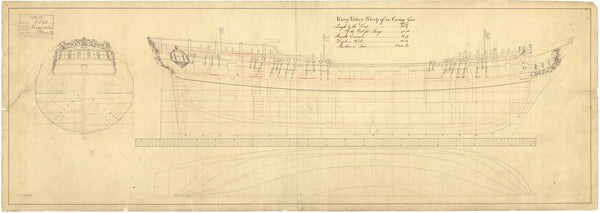 Lines and profile plan for 'Kingfisher' (1770)