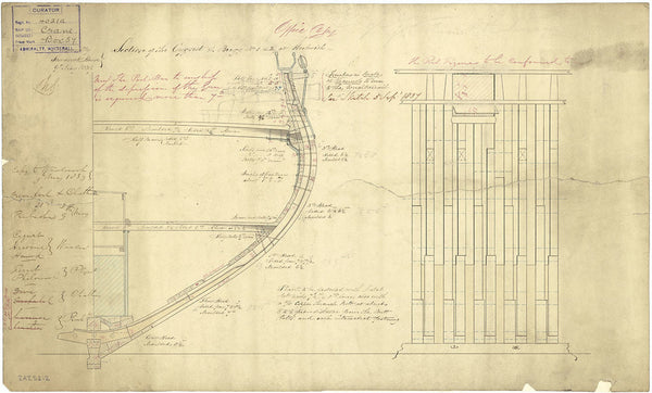 Midship section plan for 'Crane' (1839); 'Cygnet' (1840); 'Ferret' (1840); 'Heroine' (1841); 'Hound' (1840); 'Philomel' (1842)