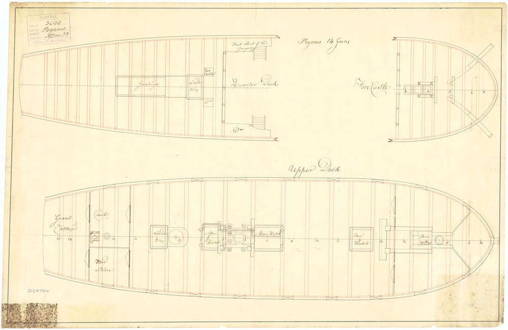Upper deck plan of HMS 'Pegasus' (1776)