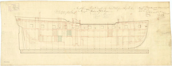 Inboard profile plan for HMS 'Albacore' (1793)