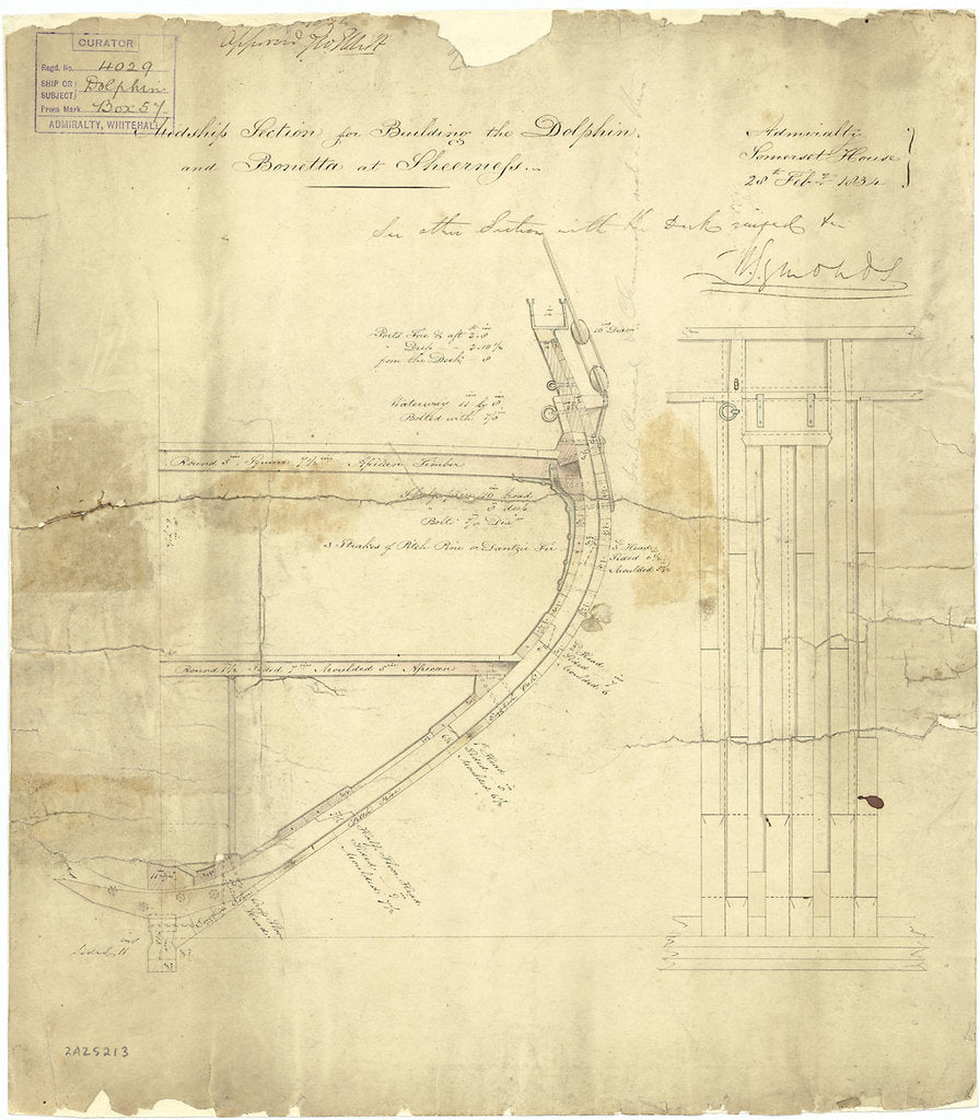 Midship section plan for 'Dolphin' (1836); 'Bonetta' (1836)