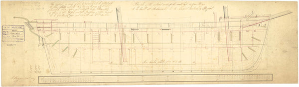 Inboard profile plan of Rapid (1840) and Sealark (1843)