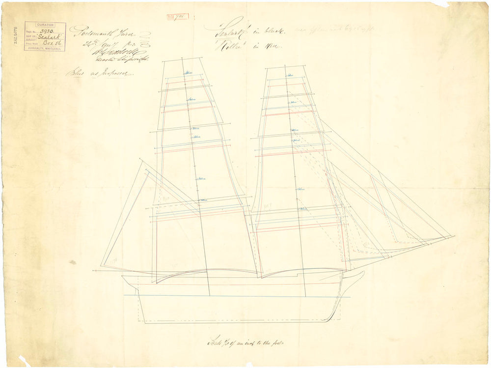 Sail plans for Rolla (1829) and Sealark (1843)