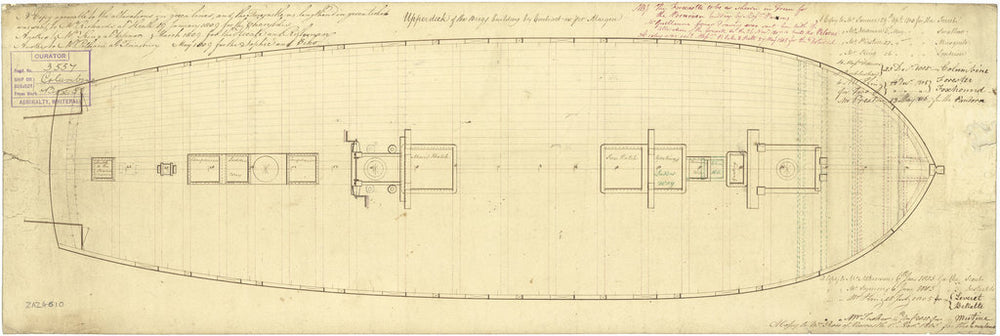 Upper deck plan for  'Columbine' (1806)