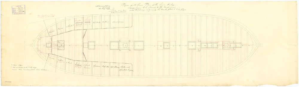 Lower deck plan of 6 ships (see description)