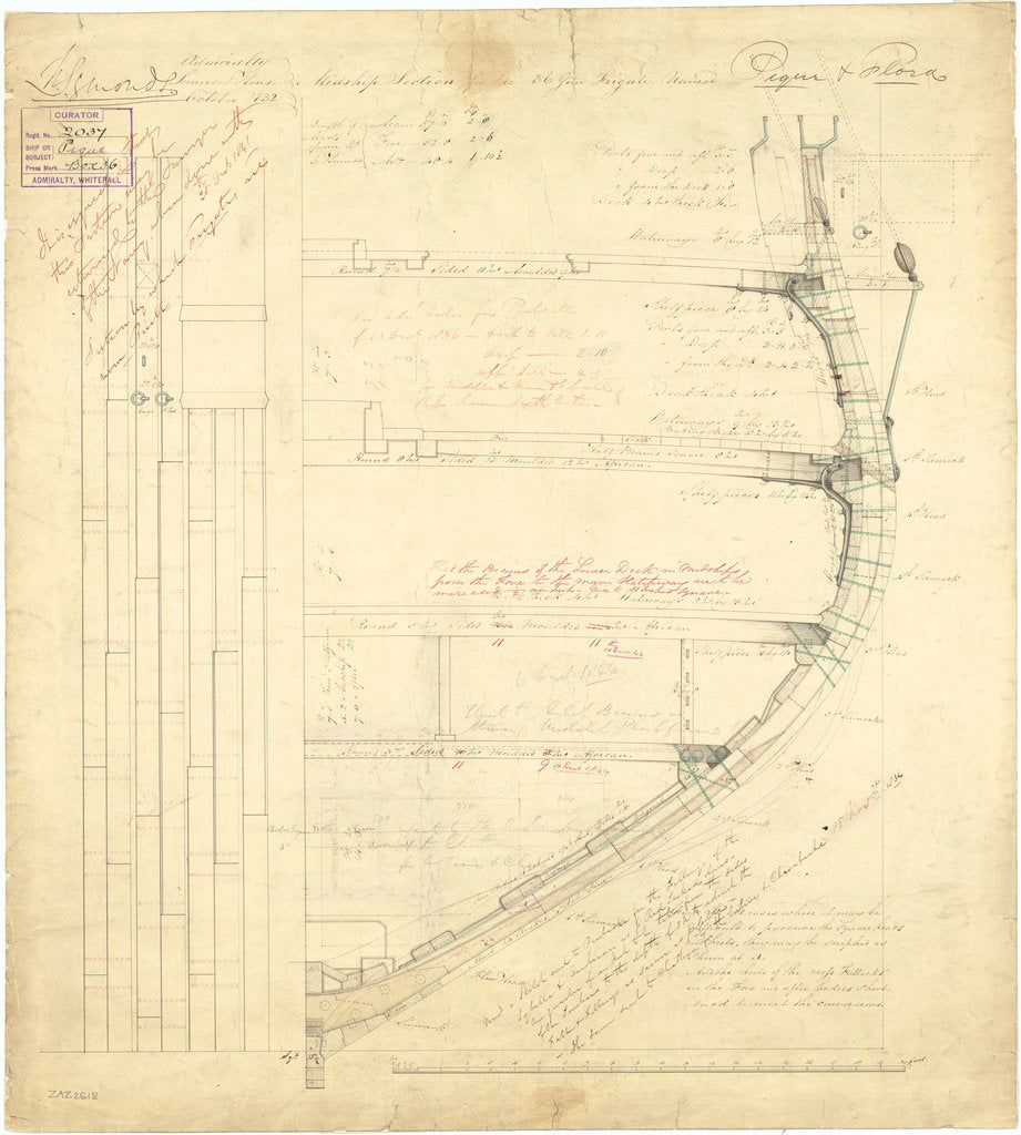 Midship, section plan for 'Flora' (1844) and 'Pique' (1834)